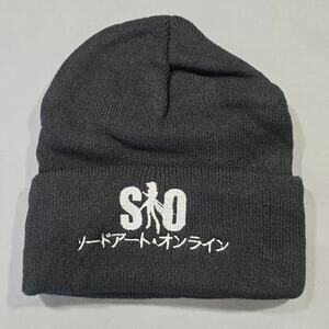 Sword Art Online Black Winter Hat Anime Kirito Silhouette Logo Mens ONE SIZE